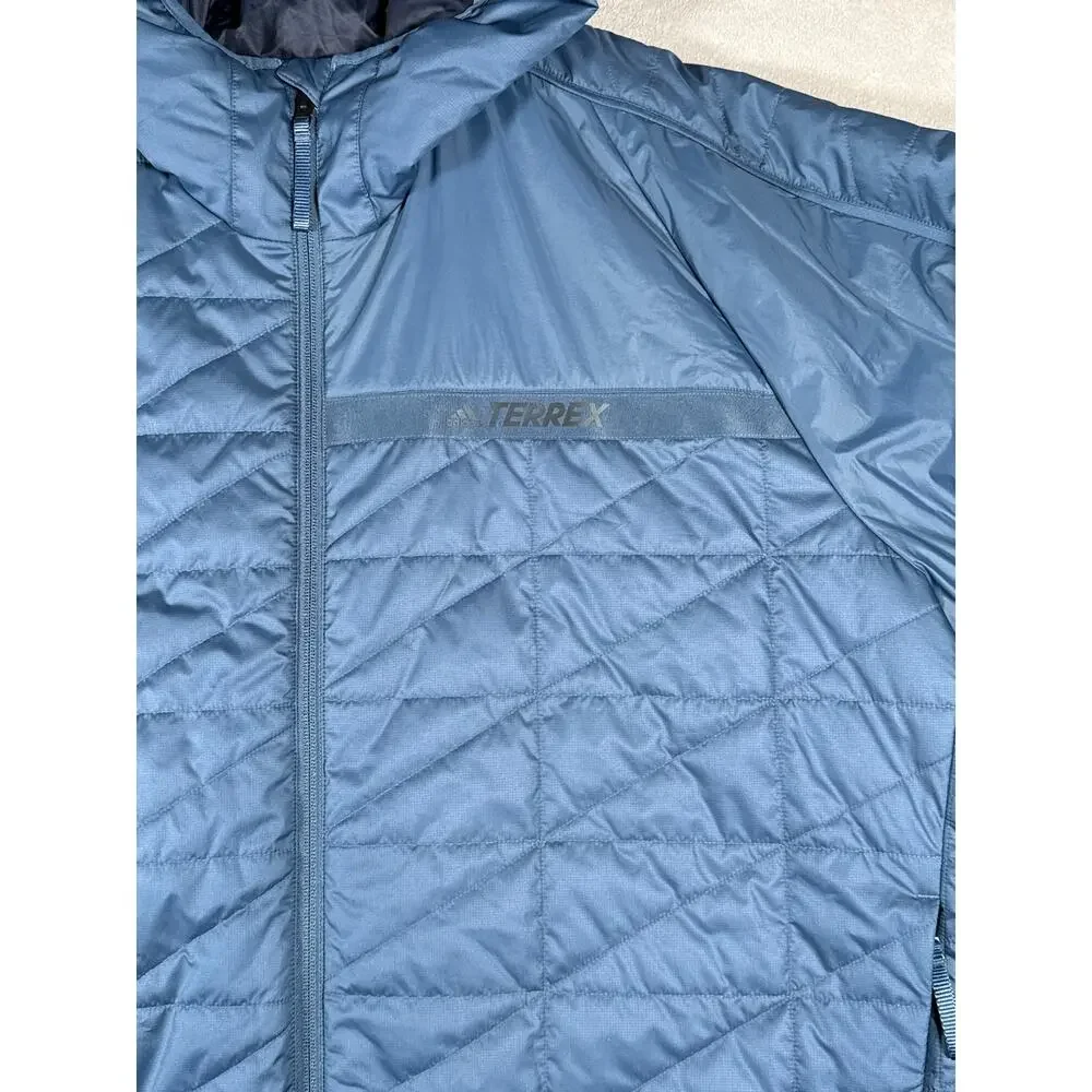 Adidas Terrex Jacket Hooded Mens 2XL Blue Puffer Quilted Insulated‎ Lightweight